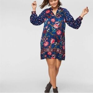 LOFT Navy Floral Long Sleeve Dress